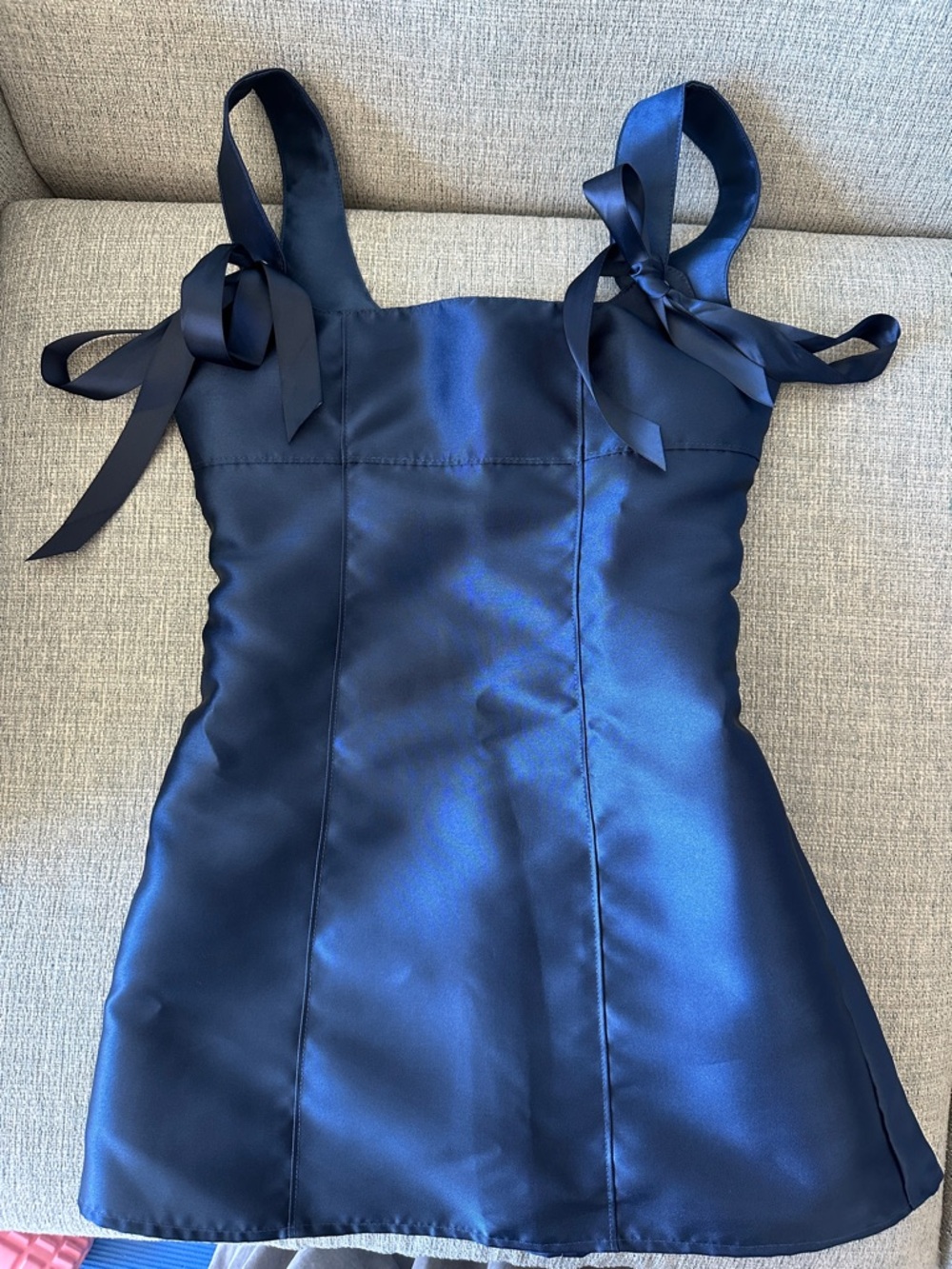 Navy Satin Tie-Shoulder Mini Dress